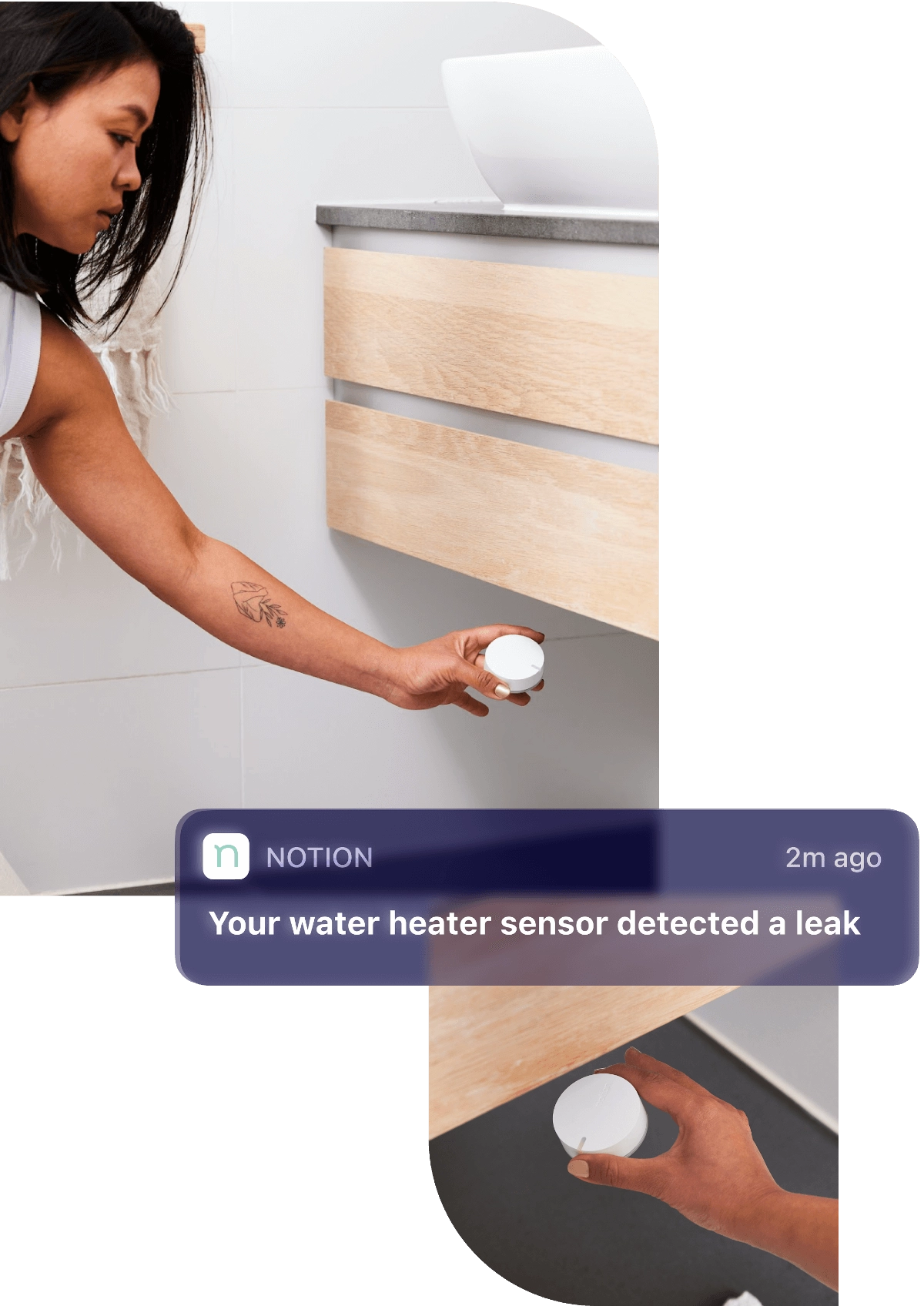 desktop woman installing sensor under sink