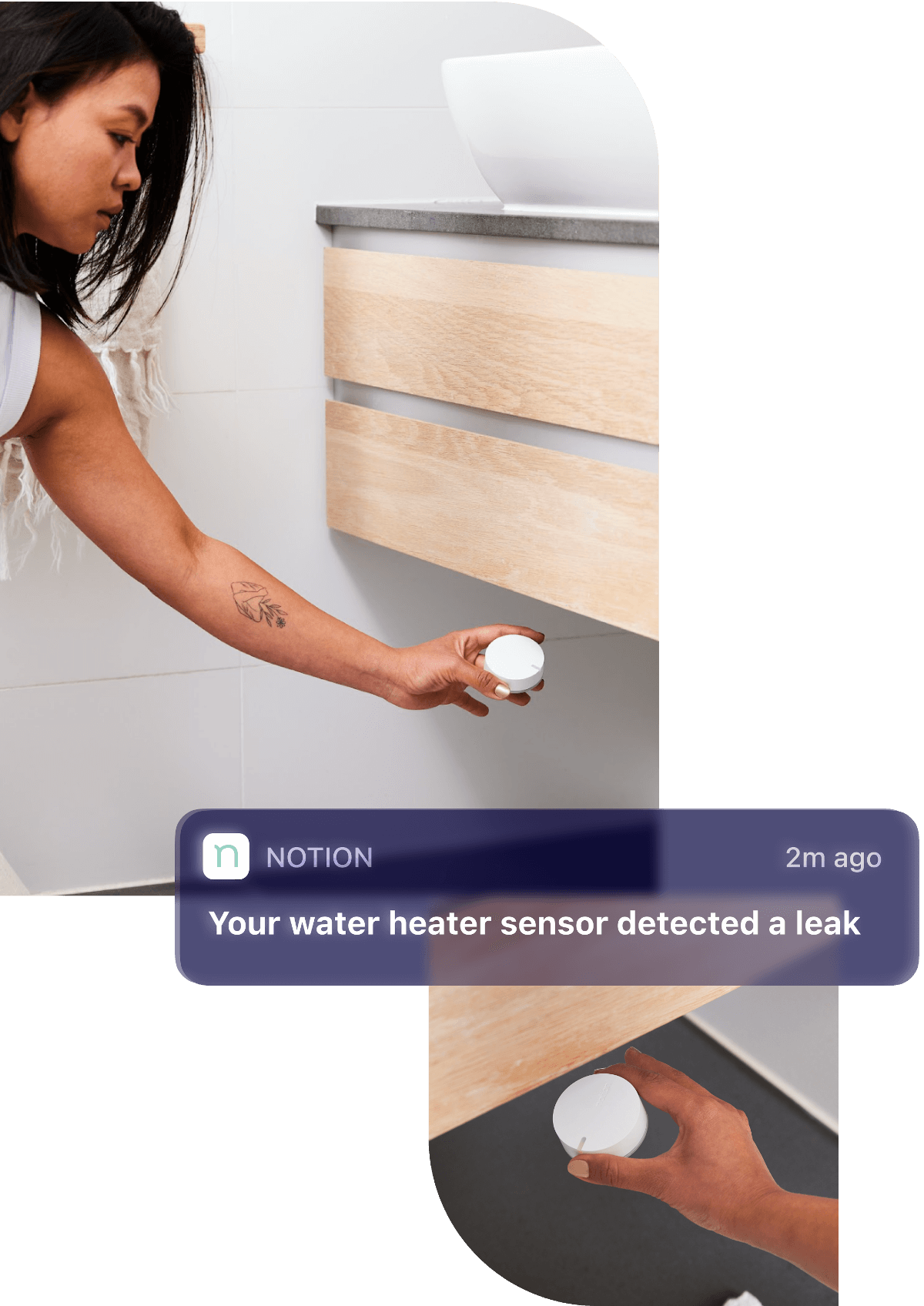 woman installing sensor under the sink