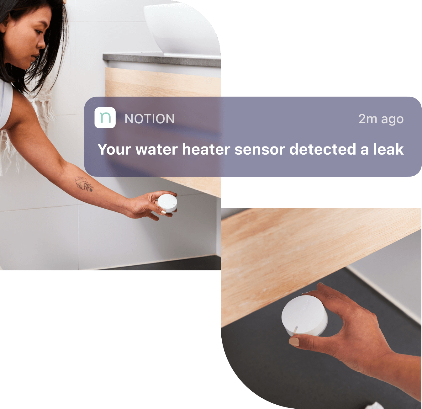 woman installing sensor under the sink